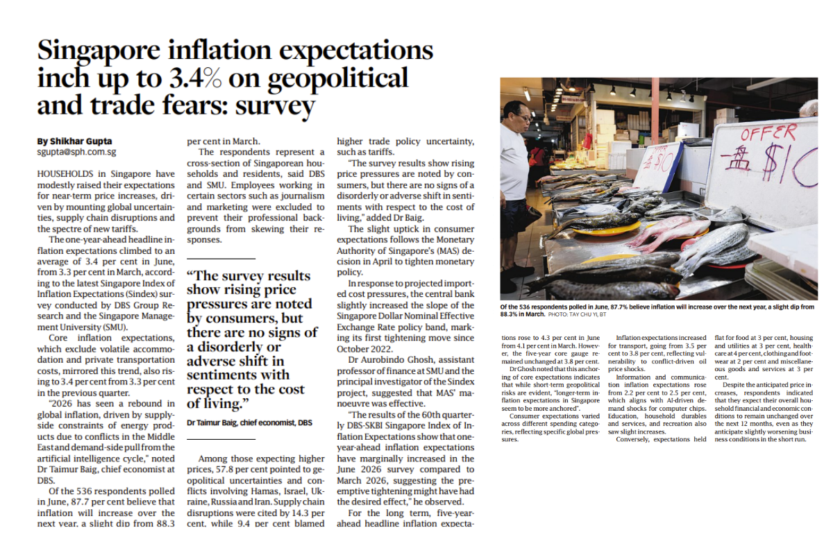 Singaporeans expect inflation to rise in 2026 from global trade policies and rising fuel prices: survey